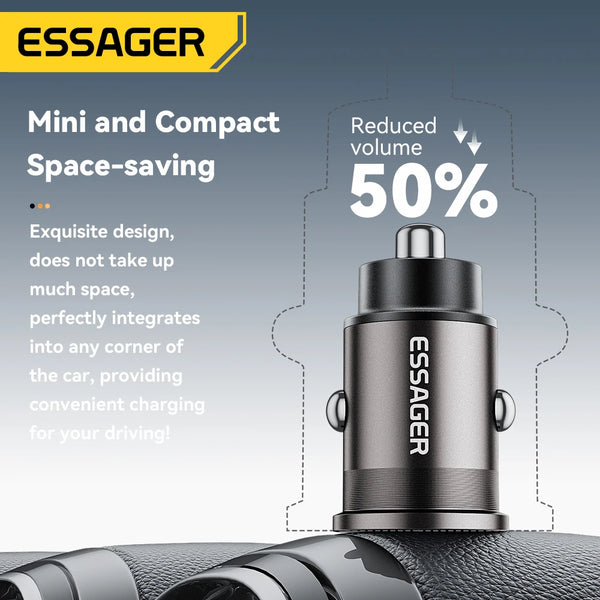 Essager 45W Mini USB Car Charger QC 3.0 PD 3.0 SCP AFC USB Type C Car Mobile Phone Charger For iPhone Huawei Samsung Xiaomi iPad
