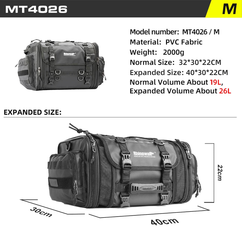 Rhinowalk Motorcycle Tail Bag Back Seat Case Waterproof 19-80L Expandable Storage Motor Saddle Bag Luggage Pannier 1 Piece