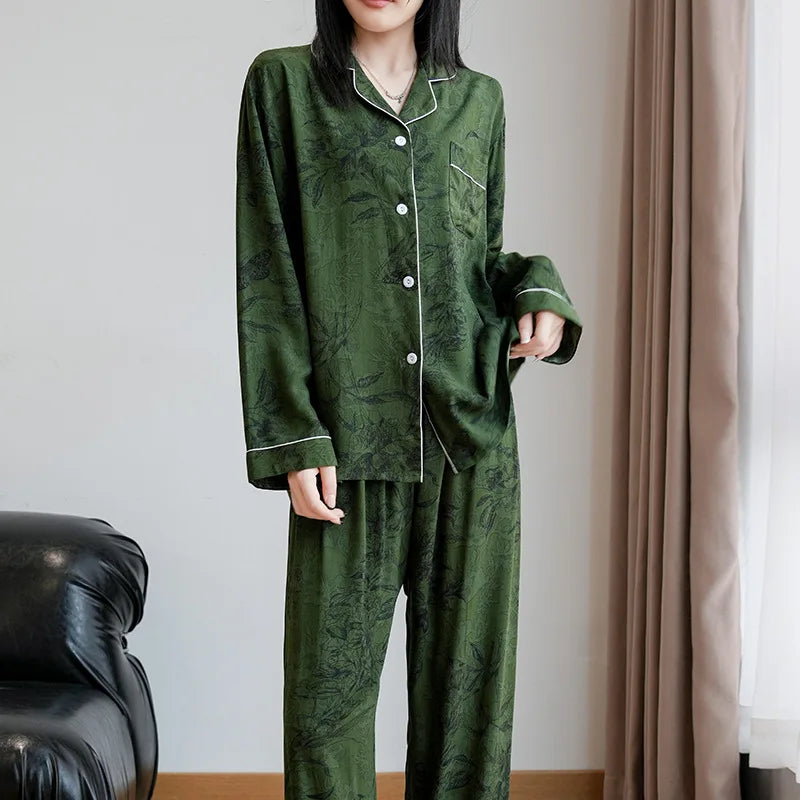 Floral Sleepwear Pijama Women's Pajamas Spring Autumn Night Wear for Ladies Pyjama Femmes Long-sleeved Trousers Home Nightwear
