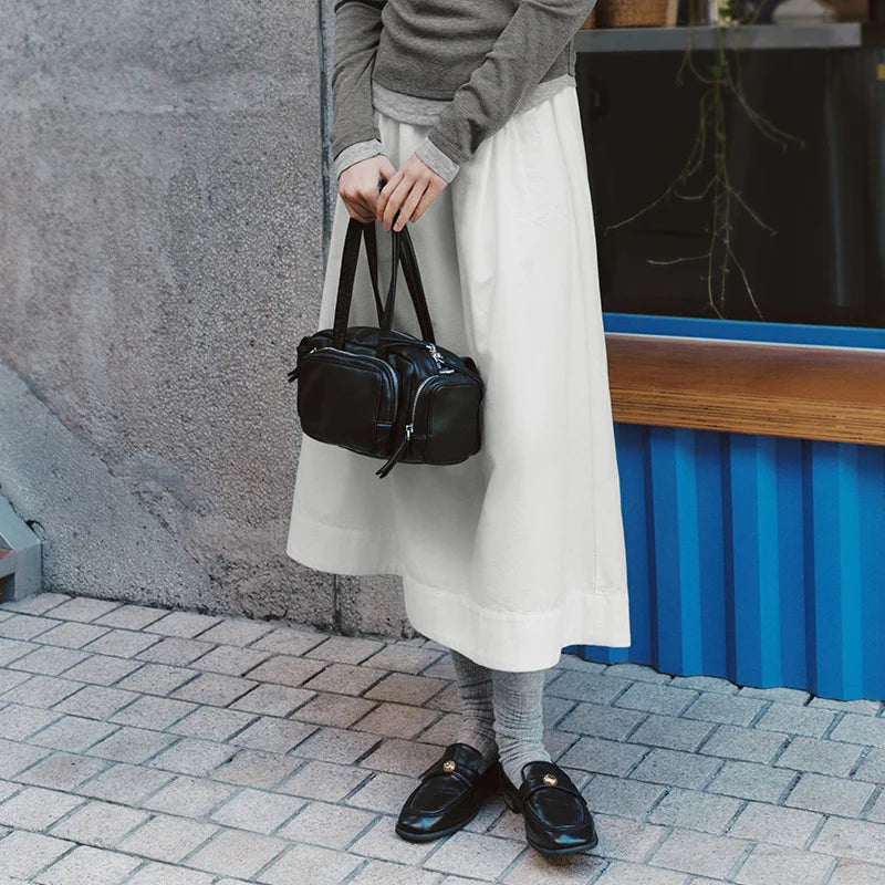 Semir Elegant Skirt Women Spring Elastic Waist Solid Color A Line Umbrella Skirt Hip Covering Versatile Slouchy Maxi Top