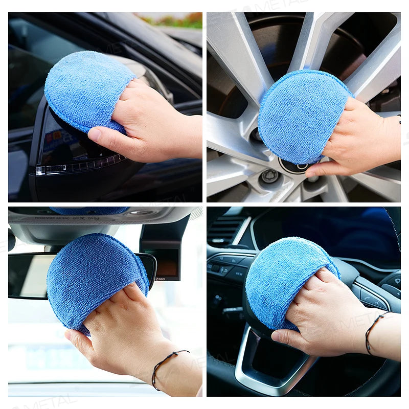 SEAMETAL 5/10Pcs Car Detailing Applicator Pads Car Care Waxing Polish Sponges Soft Microfiber Round Pocket Foam Sponges Car Care