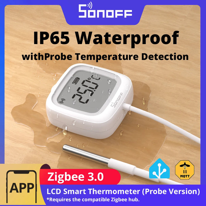 SONOFF SNZB-02LD Zigbee3.0 LCD Smart Thermometer with Probe IP65 Waterproof for Fridge Pool Fish tank Wine Cellar via ZBBridge-P