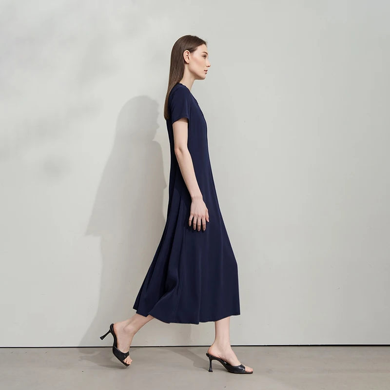 រ៉ូប Amii Womens Summer 2026 រ៉ូបថ្មីដៃខ្លី O-Neck ងាយស្រួលប្រើ រ៉ូបវែងសម្រាប់នារី រលុង ធម្មតា 12622108