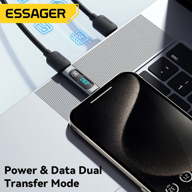 អាដាប់ទ័រ USB C Essager 240W ប្រភេទ C ទៅ USB C 3.0 2.0 ឧបករណ៍ភ្ជាប់ OTG អាដាប់ទ័រទិន្នន័យអេក្រង់ឌីជីថល 100W សម្រាប់ Macbook Pro Air Samsung