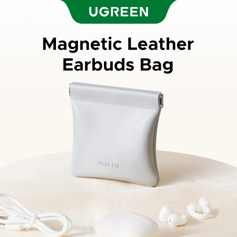 UGREEN Earphone Case Magnetic Leather Bag for Bluetooth Open Ear Clip Wireless Earbuds In-ear Headphones Cable Wired Storage Bag