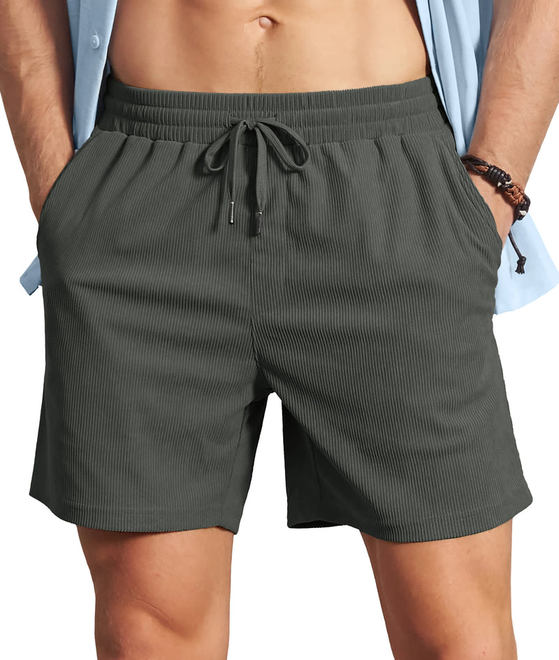 TACVASEN Men's Corduroy Texture Casual Shorts 6" Inseam for Summer Beach Vacation Elastic Waist Drawstring Lightweight Pockets