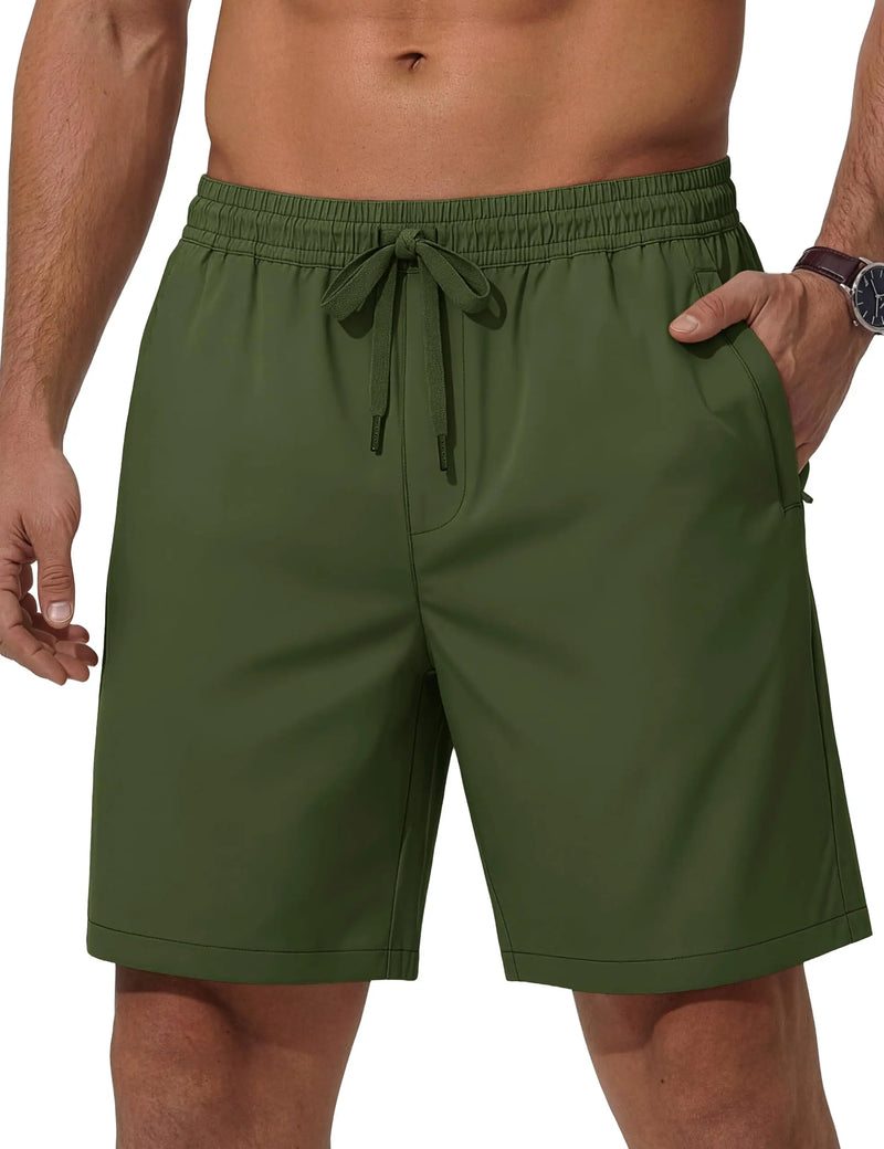 TACVASEN Men's Casual Shorts 7 Inch Inseam Elastic Waist Summer Athletic Shorts With Zipper Pockets Outdoor Daily Shorts