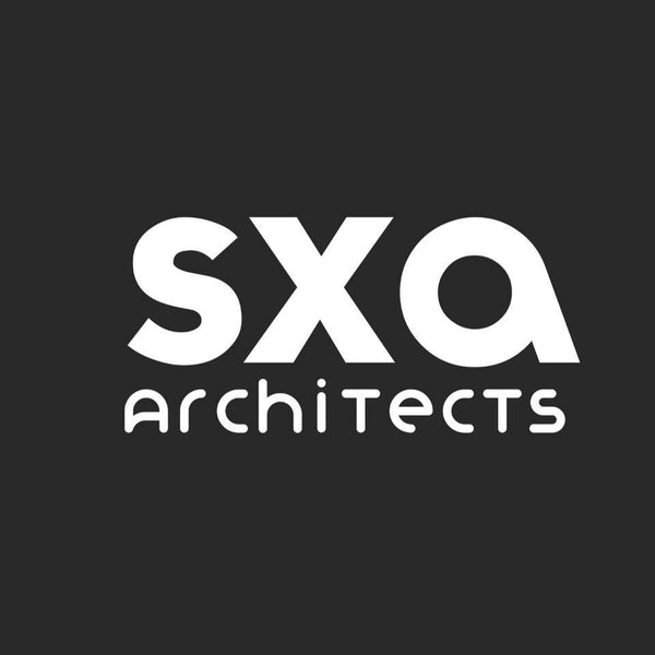 SXA Architects logo in white on a black background