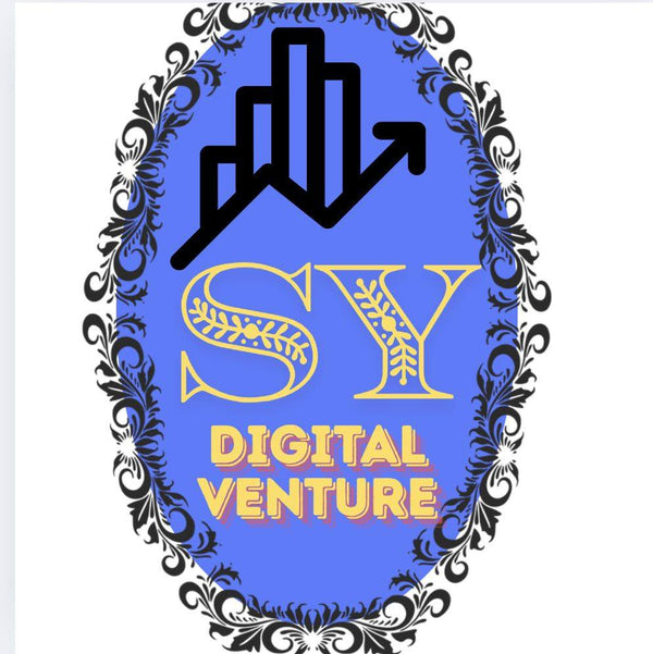 Logo of SY Digital Venture with decorative elements on a blue background