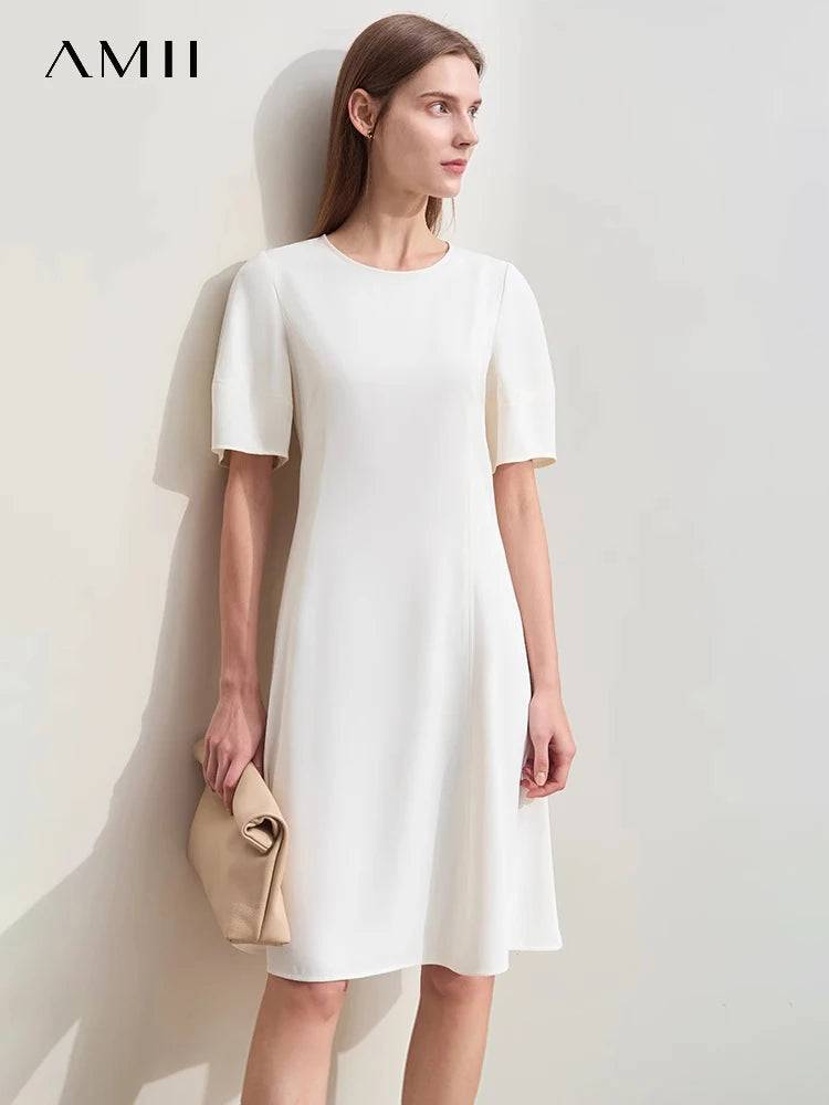 រ៉ូប Amii Minimalism ឆ្នាំ ២០២៦ រ៉ូបរដូវក្តៅថ្មីឆើតឆាយសម្រាប់នារី រ៉ូបក O ដៃអាវរាងចង្កៀង រ៉ូបមីឌីមានខ្សែរ៉ូត 12422094