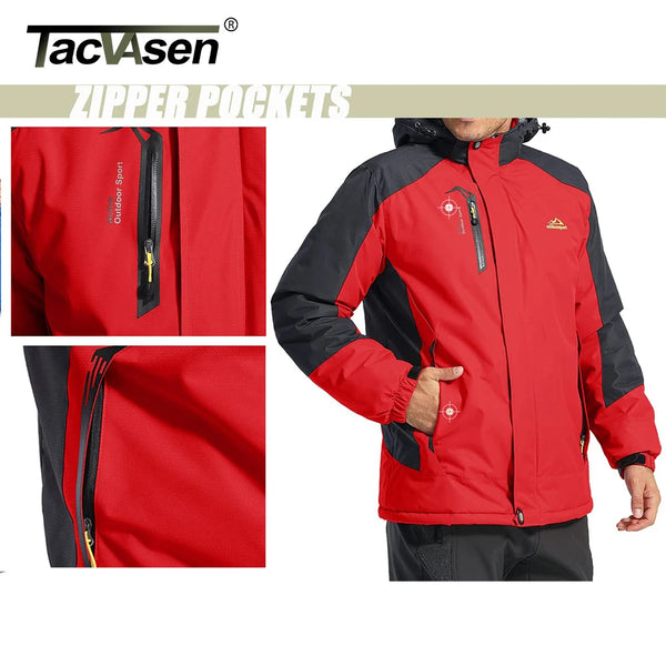 TACVASEN Men's Fleece Lined Skiing Jacket Windproof Detachable Hood Winter Thicken Warm Parkas Waterproof Outdoors Working Coat