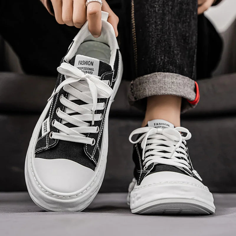 Men's casual canvas shoes four seasons new breathable light soft sole outdoor walking shoes fashion Thick sole sports board shoe