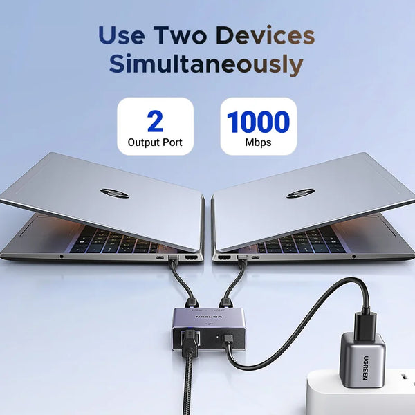 ឧបករណ៍បំបែក RJ45 1000Mbps 1 ទៅ 2 Ethernet Adapter LAN Connector RJ45 Splitter Switch Coupler សម្រាប់កុំព្យូទ័រ Laptop TV Box Router