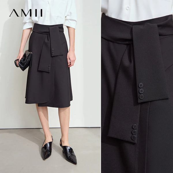 AMII សំពត់ថ្មី Minimalist សម្រាប់នារី រដូវក្តៅ ឆ្នាំ២០២៥ សំពត់រាងអក្សរ A ប្រវែងមធ្យម រលុង មិនស្មើគ្នា ម៉ូដសម្រាប់នារីការិយាល័យ 12542045