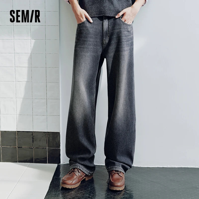 Semir Men Denim Jeans Loose Fit Straight Leg Vintage Wash 2026 New Winter Daily Wear Urban Casual Style Cold Weather Layering