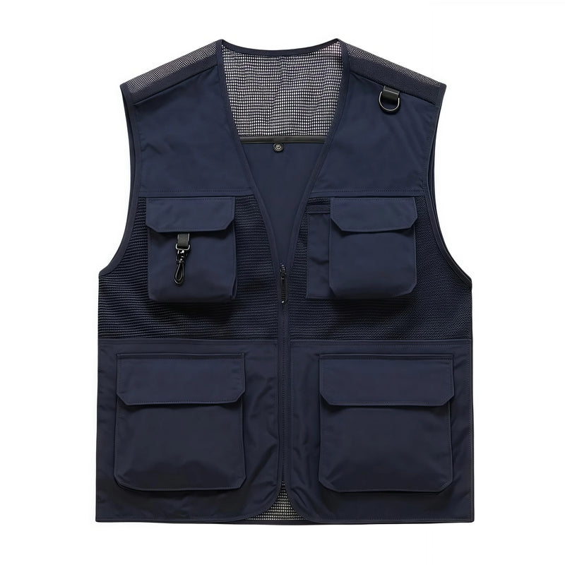 Solid fluorescent color breathable net V-neck vest Multi-pocket Work and leisure vest  custom logo for group activities