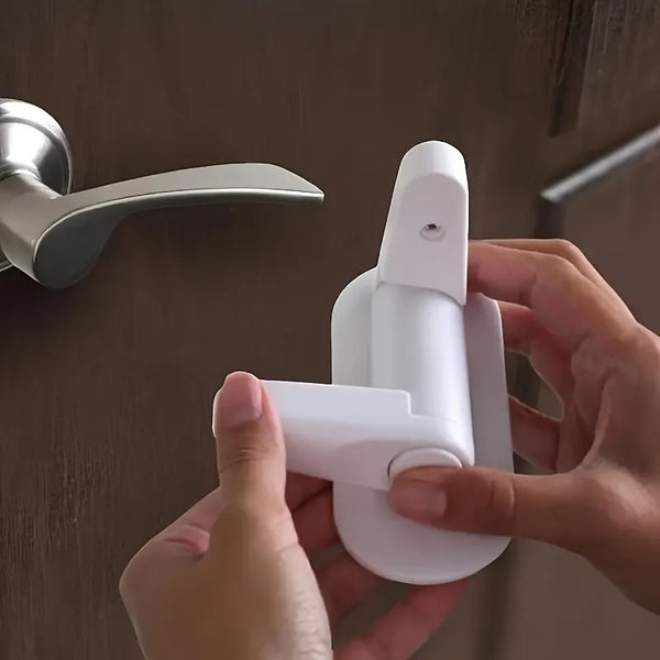1pc Secure Guard Door Lever Lock - Easy-to-Install,No Tools Required,2 Button Push,90° Swivel Handle,Polished Metal Finish.