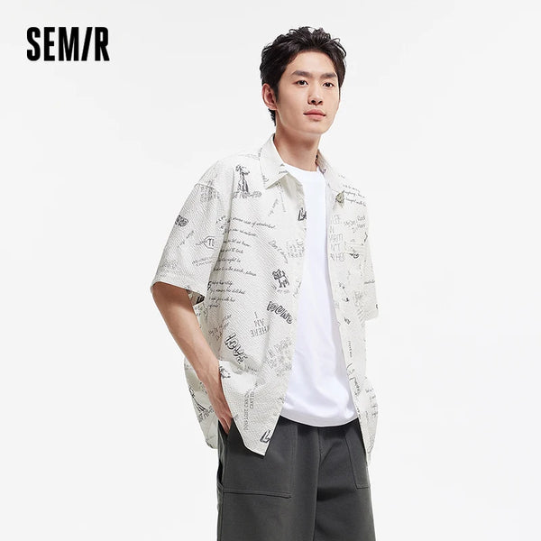 អាវបុរស Semir ឆ្នាំ ២០២៦ ដៃខ្លីបោះពុម្ពលើផ្ទៃពពុះ រចនាប័ទ្មវិស្សមកាល ម៉ូដធម្មតា ទន់ ពាក់ប្រចាំថ្ងៃ