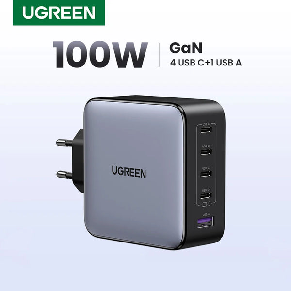 UGREEN 100W GaN Charger 5 Ports USB C Charger QC4.0 3.0 PPS For Macbook Air Laptop Tablet PDFast Charger For iPhone 18 17 16 Pro