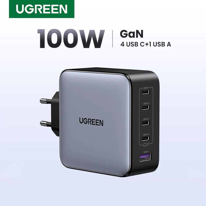 UGREEN 100W GaN Charger 5 Ports USB C Charger QC4.0 3.0 PPS For Macbook Air Laptop Tablet PDFast Charger For iPhone 18 17 16 Pro