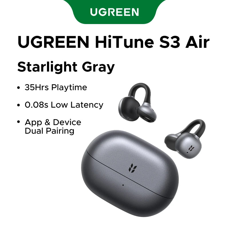 UGREEN Open Ear Wireless Headphones Bluetooth 6.0, Clip Ear Sports Earphones TWS with ENC, for 30 Hours Playtime, UGREEN APP