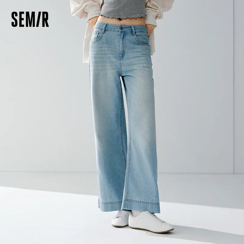 Semir Women Jeans 2026 Summer New Lace Waistband Cool Feeling Wide Leg Fashion Simple Slim Fit Long Pants