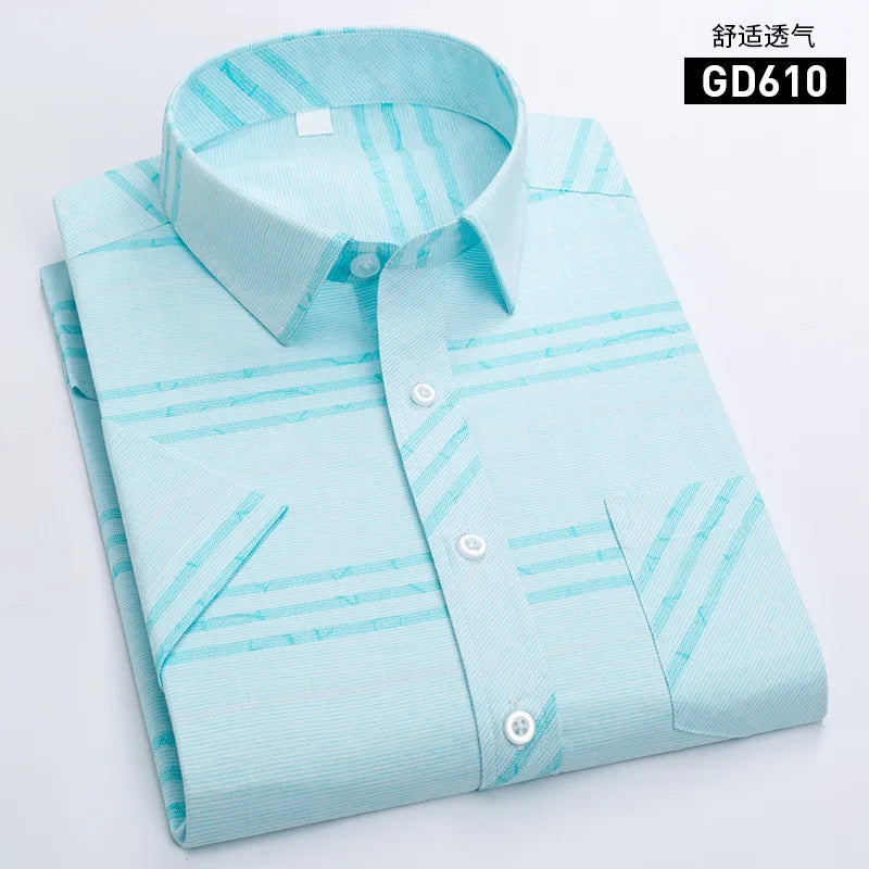 Men's Light Green Short-sleeve Printed Shirt; New Summer Style Purple Single-breasted Lapel Shirt; Asian Sizes,White, Blue, Red.