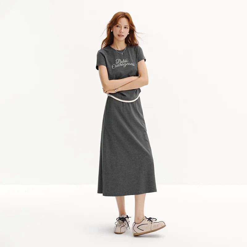 Semir Women Set Letter Print Short Tshirt Long Dress Casual Two Piece Fashion Top 2026 Summer Wear