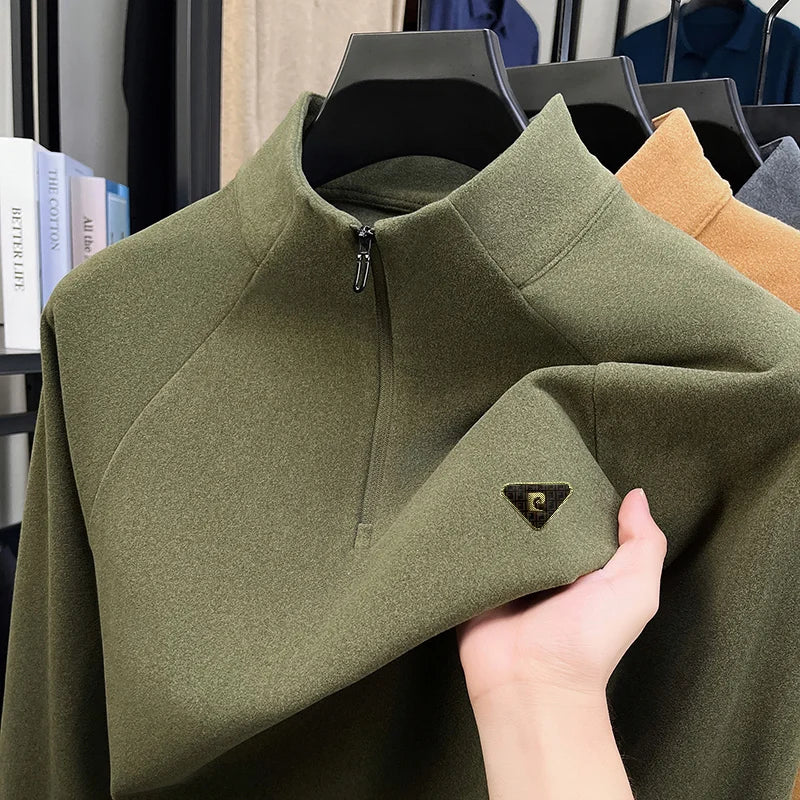 Luxury Man Long-Sleeved T-Shirt Half-Zip Mock Neck Design Printing Spring Hot-Selling Long Sleeves Trend Leisure Men's Clothing