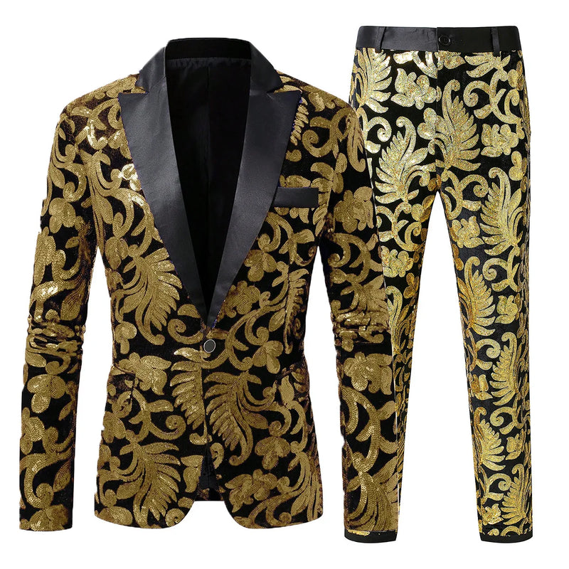 2026 Men Two-piece Suit, Sequin-embellished Jacket with Matching Trousers,Perfect for Weddings,Parties,and Stage Performances.