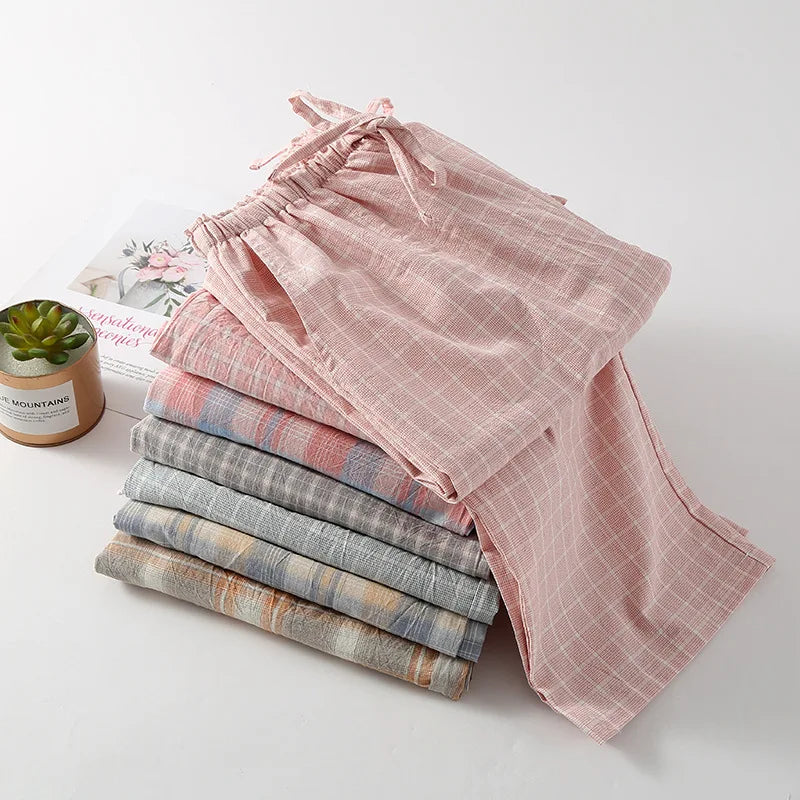 Pure Cotton Leisure Home Trousers Casual Plaid Breathable Sleepwear Pants Spring Autumn Homewear Pajamas Pant Women Pantalones