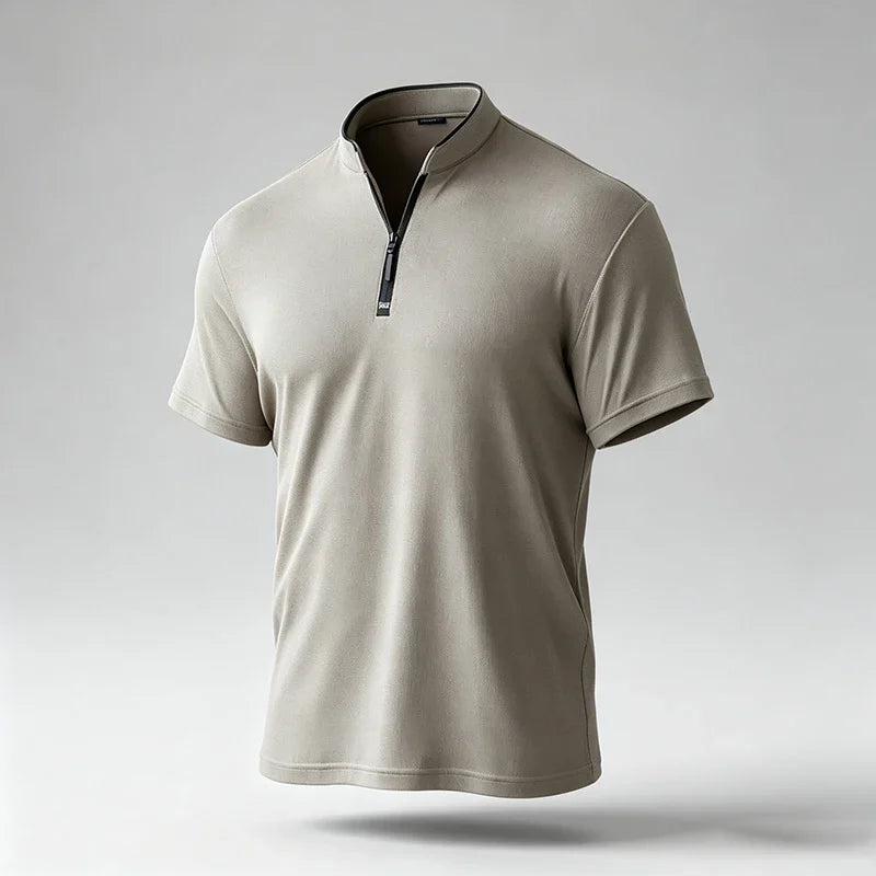 Male Urban Casual Half Zip Long Sleeve Top Stand Collar Comfort Texture For City Commute And Daily Street Matching Look