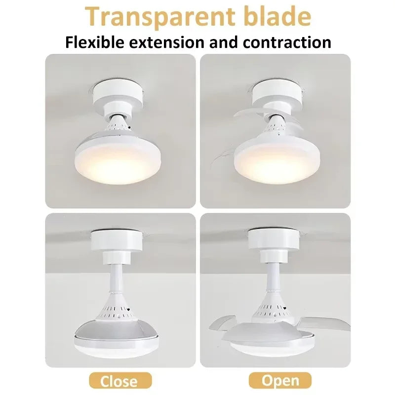 Ceiling Fan Light Crystal Lampshade Retractable Blades Fans APP and Remote Control Fans Light Modern and Simple Bedroom Lighting