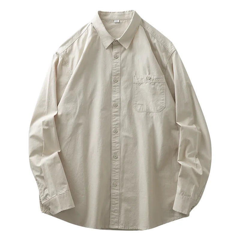DUKEEN Men's 100% Cotton Shirts Long Sleeve Casual Solid Color Formal Shirt 2024 Spring and Autumn Loose Turn-Down Collar Tops