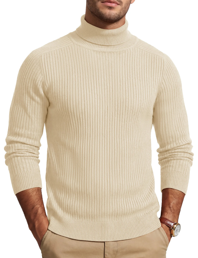 TACVASEN Men's Knit Turtleneck Sweater Thicken Ribbed Long Sleeve Solid Pullover Casual Fall Winter Thermal Soft Tops Streetwear