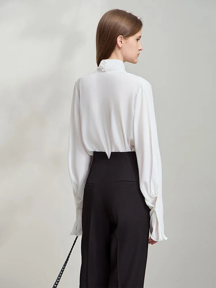 AMII Minimalist Women's Chiffon Blouse 2026 Autumn New Elegant Premium French Lace-up Commuter Basic Loose Shirt Tops 12541048