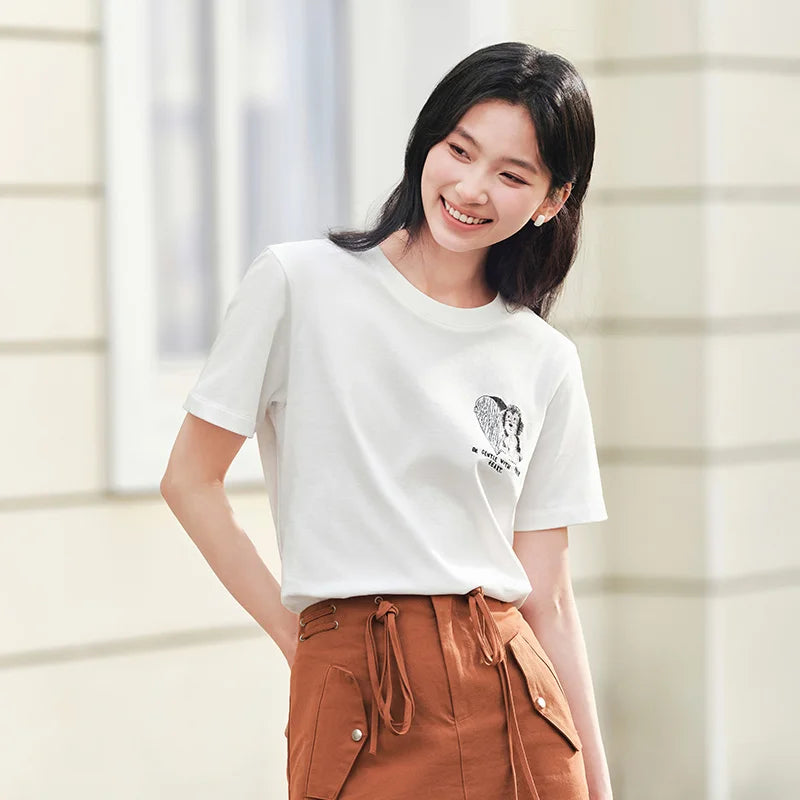 Semir Womens Tshirt 2026 Dog Embroidered Pure Cotton Loose Cute Pattern Casual Style Soft Daily Wear