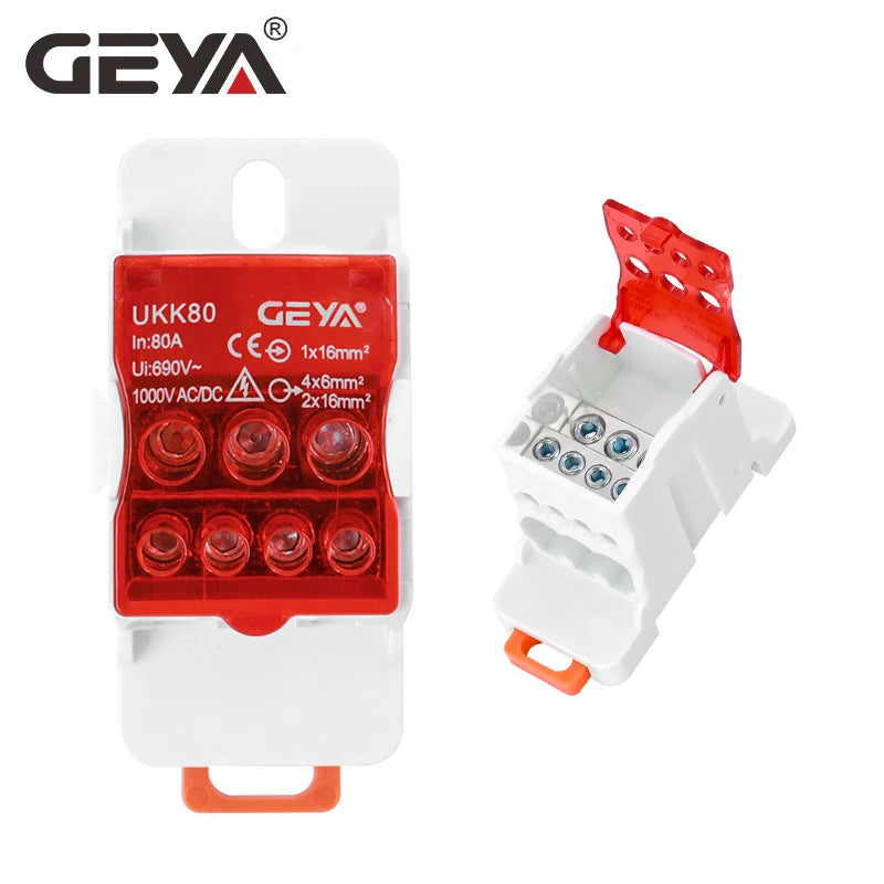 GEYA UKK-80A Single-Stage Splitter Box Wire Connector High-Current Household Into A Multi-Outlet Terminal Block Din Rail