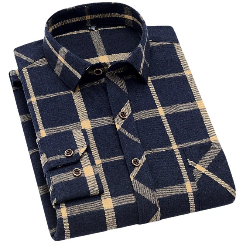 2026 New Men's Long Sleeved Shirts, Autumn Classic Plaid Shirt, with Single Breasted Lapels Camisas 17 Color Grid To Choose From