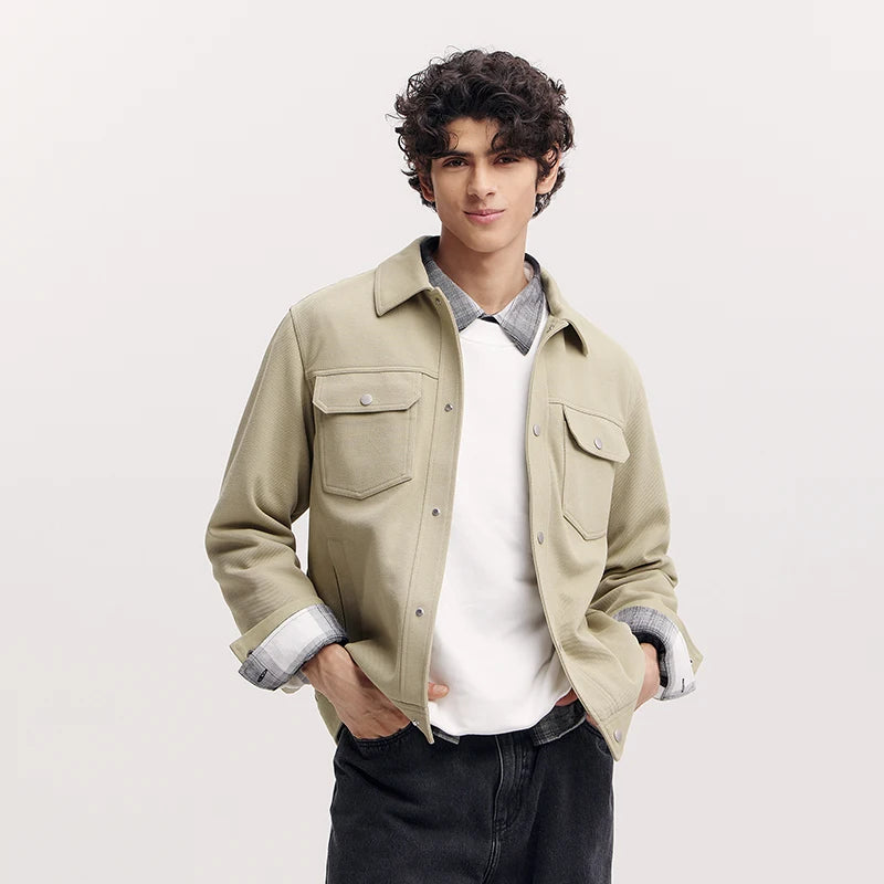 Semir Solid Color Jacket Men 2026 Spring Cargo Style Minimalist Versatile Knitted Casual Comfortable Daily Wear Top
