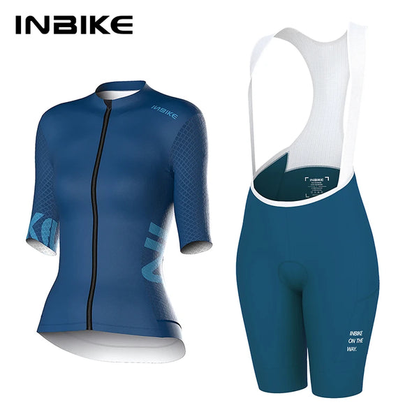 INBIKE Women’s Slim Fit Cycling Bib Shorts Set Summer Breathable Quick Dry MTB Short Sleeve Jersey Pants Suit Road Bike Clothing
