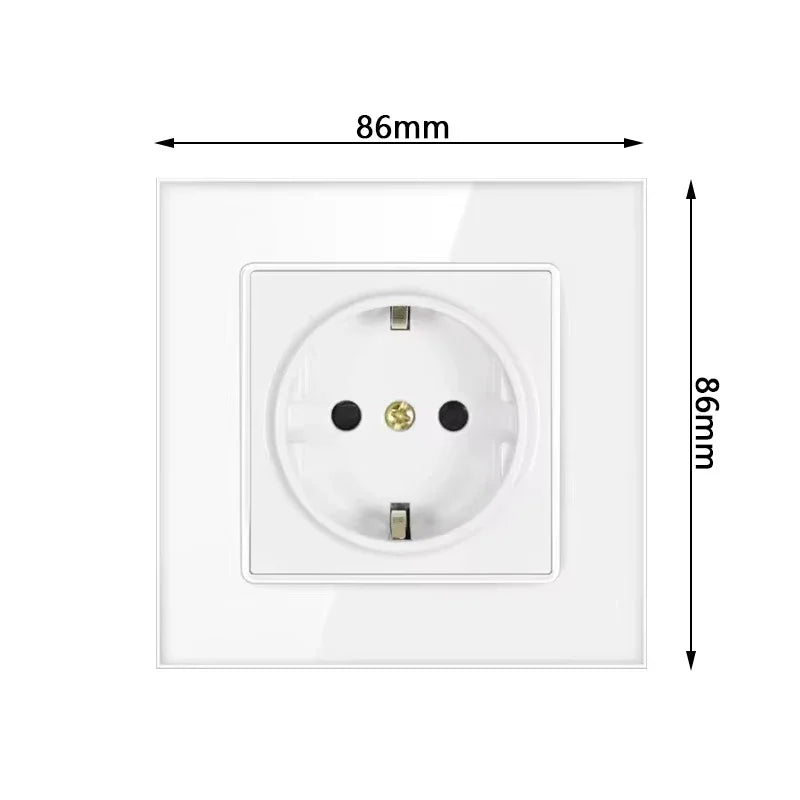 Depoguye White 16A EU standard power socket, crystal glass panel wall plugs socket, 220V electrical outlet Korea 86mm*86mm