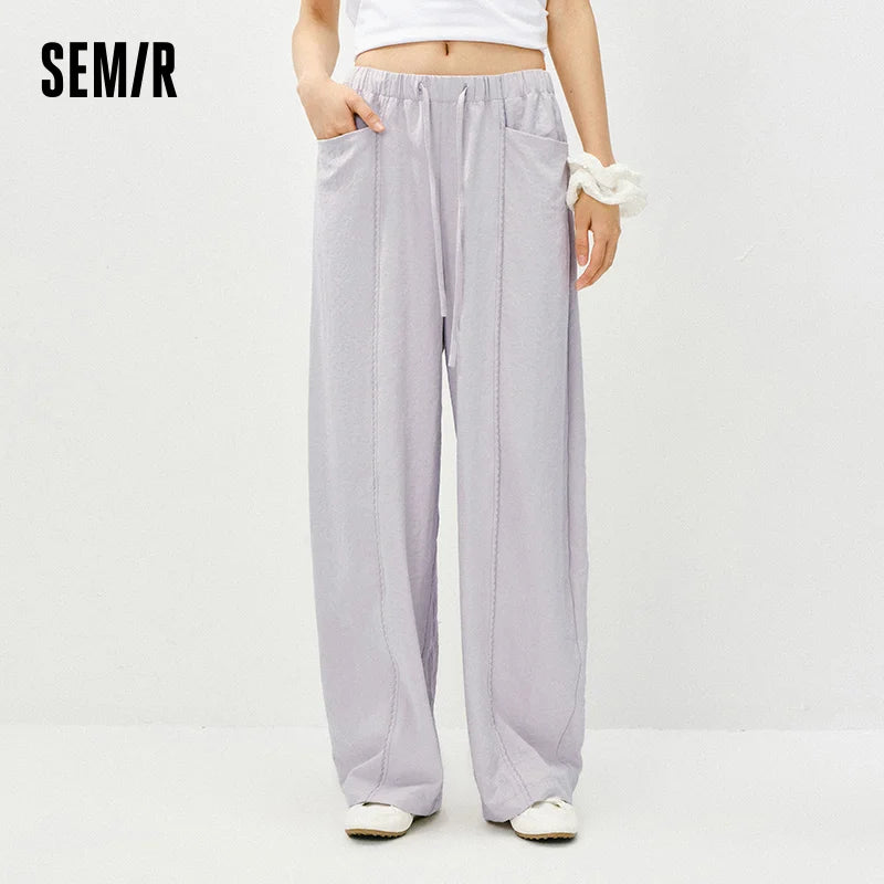 Semir Textured Pants Women 2026 Spring Ruffled Drapey Wide Leg Milk Fleece Pants Casual Elegant Fashion Trousers