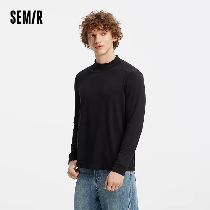 Semir Men Tshirt Thermal Warmth Mock Neck Solid Color Everyday Style Soft Touch 2026 Spring Long Sleeve Base Layer