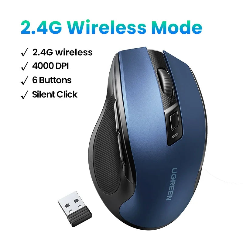 UGREEN Mouse Wireless Ergonomic Mouse 4000 DPI Silent 6 Buttons For MacBook Tablet Laptop Mute Mice Quiet 2.4G Mouse