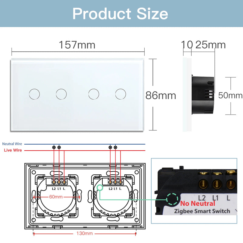 BSEED Zigbee Light Switches Double Smart Switch Touch Sensor Switch No Neutral Tuya Smart Life Alexa Control Home Improvement