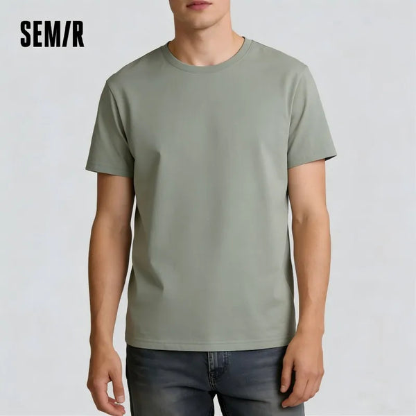 អាវយឺត Semir សម្រាប់បុរស និងស្ត្រី រដូវក្តៅ កប្បាសត្រជាក់ ពណ៌រឹង ទំហំធំ រចនាប័ទ្មគូស្នេហ៍ អាវយឺតប្រចាំថ្ងៃធម្មតា មានផាសុកភាព