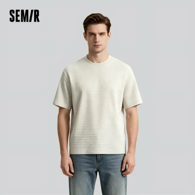 Semir Mens Tshirt 2026 Solid Texture Knitted Slightly Loose Crew Neck Slightly Elastic Casual