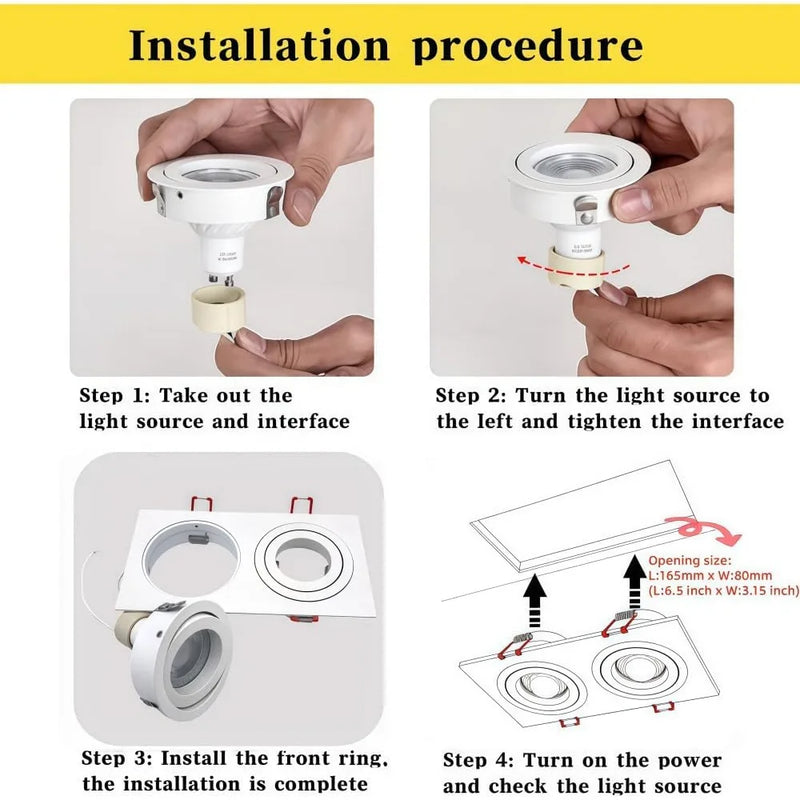 JOYINLED 1/10PCS Black White Double Head Recessed Spotlight Frame Square LED Ceiling Downlight Trim Fixture GU10 MR16 Housing
