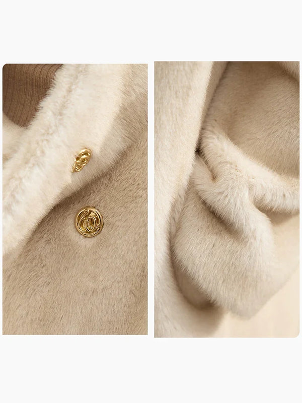 AMII Minimalism 2026 Winter New Warm Modern Turtleneck Double Breasted Imitation Mink Eco-friendly Fur Lady Fleece Coat 12424006